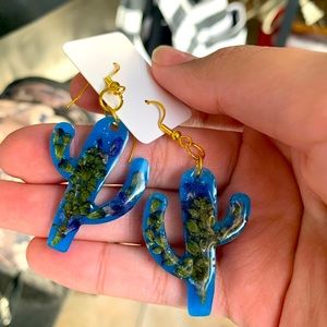 Blue cactus earrings